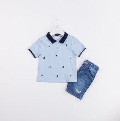 Wholesale Boys 2-Piece Polo Neck T-Shirt and Denim Shorts Set 2-5Y Sani 1068-2320 - Sani
