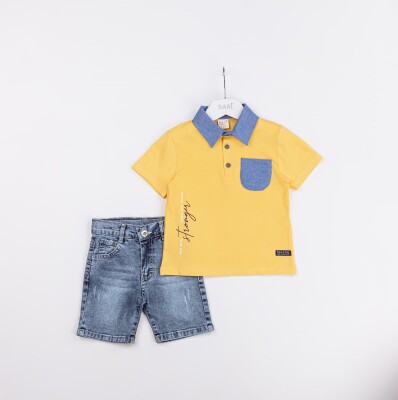 Wholesale Boys 2-Piece Polo Neck T-Shirt and Denim Shorts Set 2-5Y Sani 1068-2321 Yellow