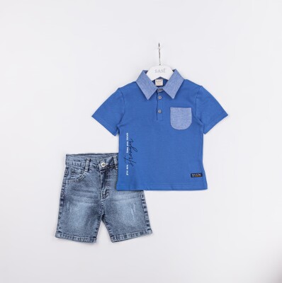 Wholesale Boys 2-Piece Polo Neck T-Shirt and Denim Shorts Set 2-5Y Sani 1068-2321 - Sani