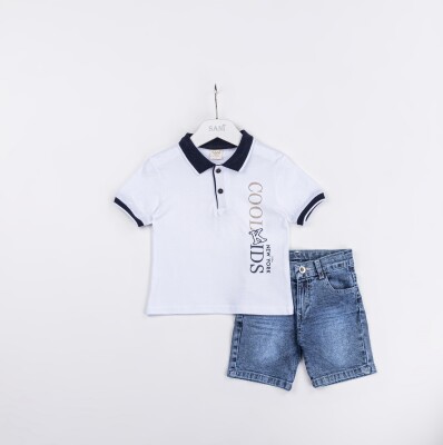 Wholesale Boys 2-Piece Polo Neck T-Shirt and Denim Shorts Set 2-5Y Sani 1068-2333 White