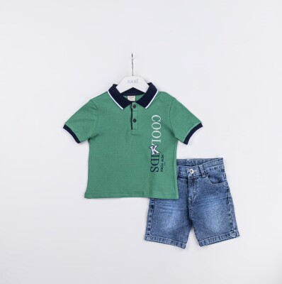 Wholesale Boys 2-Piece Polo Neck T-Shirt and Denim Shorts Set 2-5Y Sani 1068-2333 Green