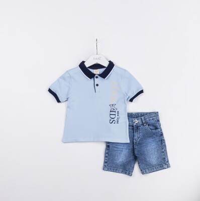 Wholesale Boys 2-Piece Polo Neck T-Shirt and Denim Shorts Set 2-5Y Sani 1068-2333 - Sani