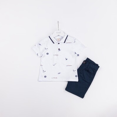 Wholesale Boys 2-Piece Polo Neck T-Shirt and Denim Shorts Set 2-5Y Sani 1068-2334 White