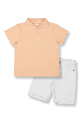 Wholesale Boys 2-Piece Polo Neck T-Shirt and Shorts Set 2-5Y Tuffy 1099-1782 Light Orange 