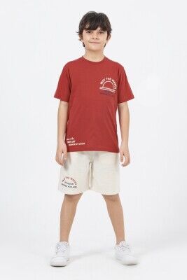 Wholesale Boys 2-Piece Printed T-shirt and Shorts Set 9-14Y DMB Boys&Girls 1081-7457 Tile Red 