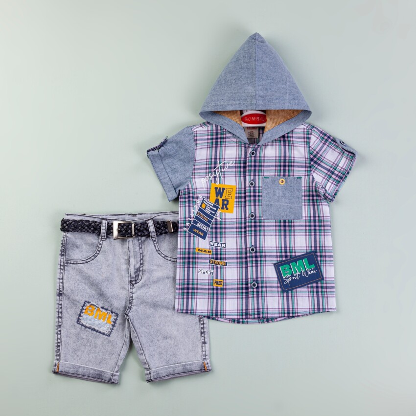 Wholesale Boys 2-Piece Shirt and Denim Shorts Set 1-4M Bombili 1004-6463 - 2