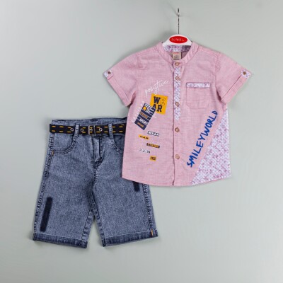 Wholesale Boys 2-Piece Shirt and Denim Shorts Set 1-4Y Bombili 1004-6470 - 2