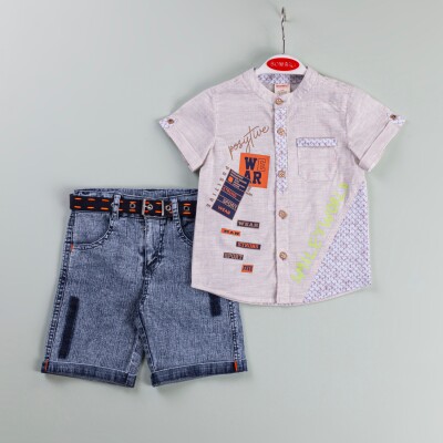 Wholesale Boys 2-Piece Shirt and Denim Shorts Set 1-4Y Bombili 1004-6470 - Bombili