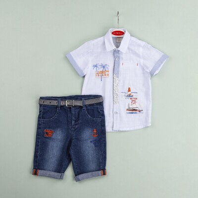 Wholesale Boys 2-Piece Shirt and Denim Shorts Set 1-4Y Bombili 1004-6476 - 1
