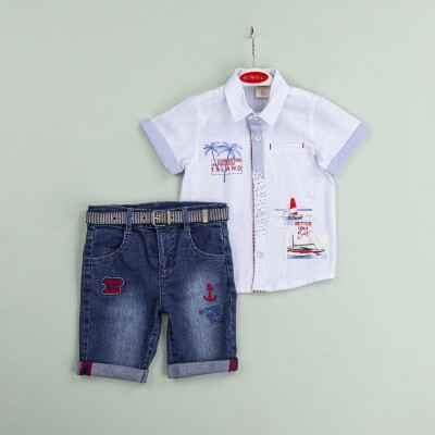 Wholesale Boys 2-Piece Shirt and Denim Shorts Set 1-4Y Bombili 1004-6476 - 2