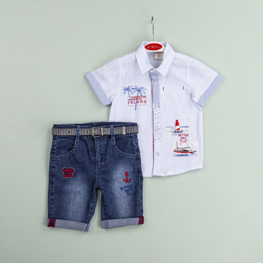 Wholesale Boys 2-Piece Shirt and Denim Shorts Set 1-4Y Bombili 1004-6476 - 2