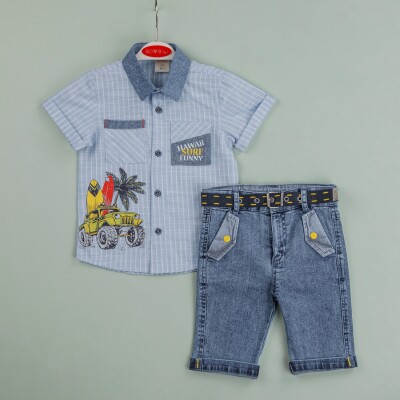 Wholesale Boys 2-Piece Shirt and Denim Shorts Set 1-4Y Bombili 1004-6478 Blue