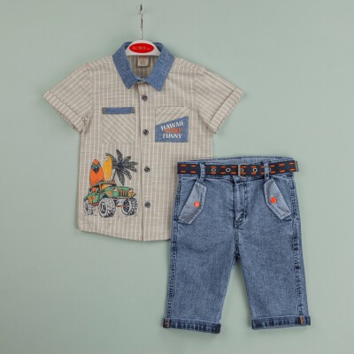 Wholesale Boys 2-Piece Shirt and Denim Shorts Set 1-4Y Bombili 1004-6478 - Bombili