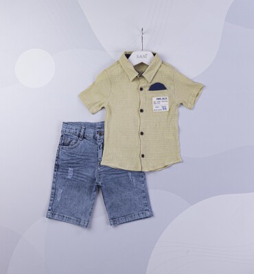 Wholesale Boys 2-Piece Shirt and Denim Shorts set 2-5Y Sani 1068-9829 Mustard