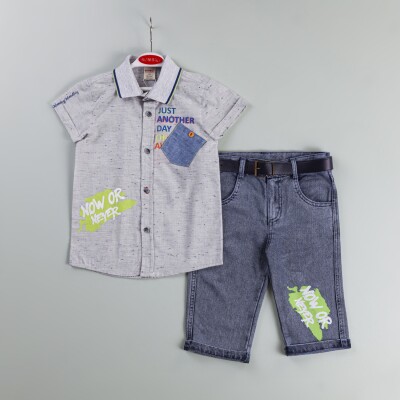 Wholesale Boys 2-Piece Shirt and Denim Shorts Set 3-6Y Bombili 1004-6493 - Bombili (1)