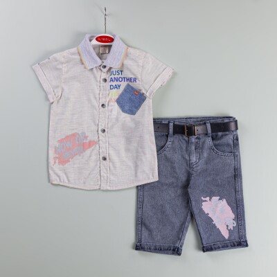 Wholesale Boys 2-Piece Shirt and Denim Shorts Set 3-6Y Bombili 1004-6493 - 3
