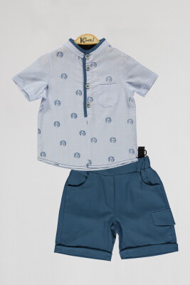 Wholesale Boys 2-Piece Shirt and Shorts Set 2-5Y Kumru Bebe 1075-4028 Blue