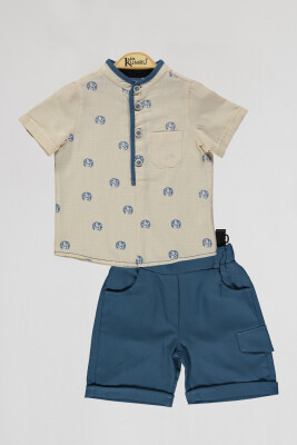 Wholesale Boys 2-Piece Shirt and Shorts Set 2-5Y Kumru Bebe 1075-4028 Beige