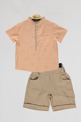 Wholesale Boys 2-Piece Shirt and Shorts Set 2-5Y Kumru Bebe 1075-4028 Salmon Color 