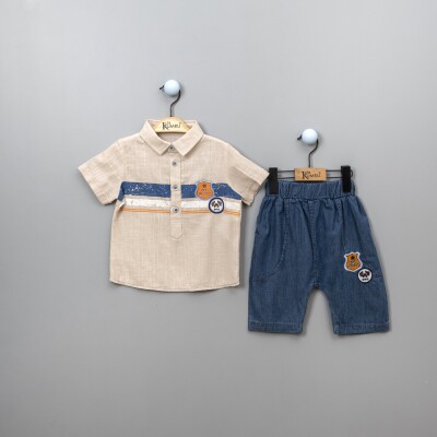 Wholesale Boys 2-Piece Shirt Set with Shorts 2-5Y Kumru Bebe 1075-3849 Beige