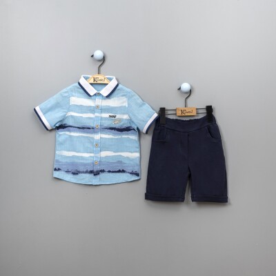 Wholesale Boys 2-Piece Shirt Set with Shorts 2-5Y Kumru Bebe 1075-3853 Бирюзовый