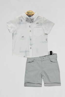 Wholesale Boys 2-Piece Shirts and Short Set 2-5Y Kumru Bebe 1075-4022 White