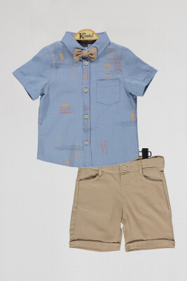 Wholesale Boys 2-Piece Shirts and Short Set 2-5Y Kumru Bebe 1075-4022 Indigo