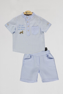 Wholesale Boys 2-Piece Shirts and Shorts Set 2-5Y Kumru Bebe 1075-4078 Blue