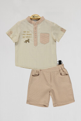 Wholesale Boys 2-Piece Shirts and Shorts Set 2-5Y Kumru Bebe 1075-4078 Beige