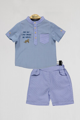 Wholesale Boys 2-Piece Shirts and Shorts Set 2-5Y Kumru Bebe 1075-4078 Indigo