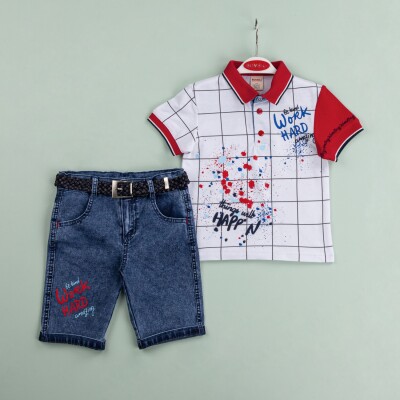 Wholesale Boys 2-Piece T-Shirt and Denim Shorts Set 1-4Y 1004-6468 Red
