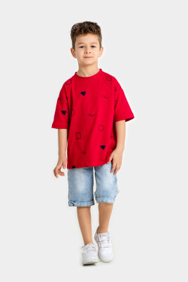 Wholesale Boys 2-Piece T-Shirt and Denim Shorts Set 2-5Y Gold Class 1010-2604 Red