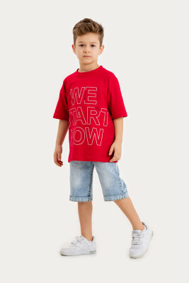 Wholesale Boys 2-Piece T-Shirt and Denim Shorts Set 6-9Y Gold Class 1010-3605 Red
