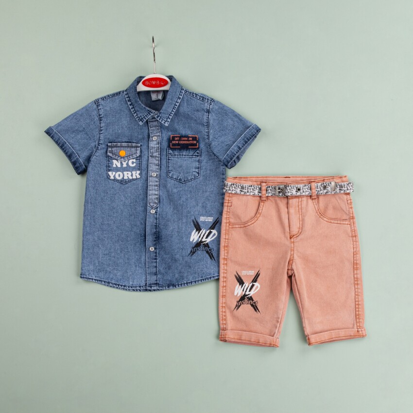 Wholesale Boys 2-Pieces Denim Shirt and Shorts Set 1-4Y Bombili 1004-6477 - 3