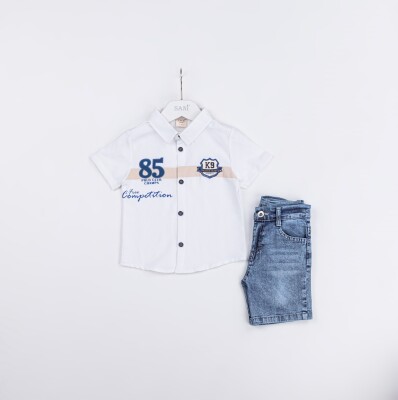 Wholesale Boys 2-Pieces Shirt and Short Set 2-5Y Sani 1068-2337 White