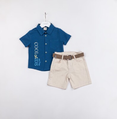 Wholesale Boys 2-Pieces Shirt and Short Set 2-5Y Sani 1068-2375 Темно-синий