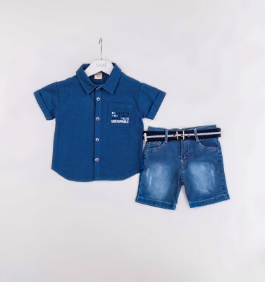 Wholesale Boys 2-Pieces Shirt and Short Set 2-5Y Sani 1068-2376 Темно-синий