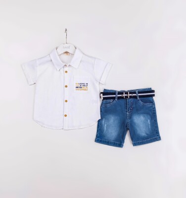 Wholesale Boys 2-Pieces Shirt and Short Set 2-5Y Sani 1068-2376 White