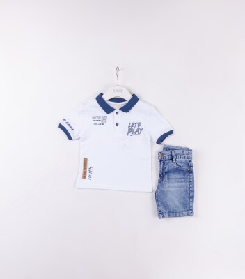 Wholesale Boys 2-Pieces T-shirt and Denim Short Set 2-5Y Sani 1068-2379 White
