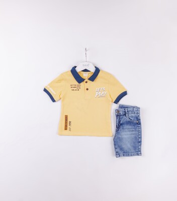 Wholesale Boys 2-Pieces T-shirt and Denim Short Set 2-5Y Sani 1068-2379 Yellow