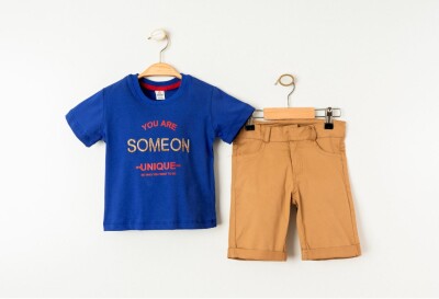 Wholesale Boys 2-Pieces T-shirt and Short Set 1-4Y Cool Exclusive 2036-23400 Saxe
