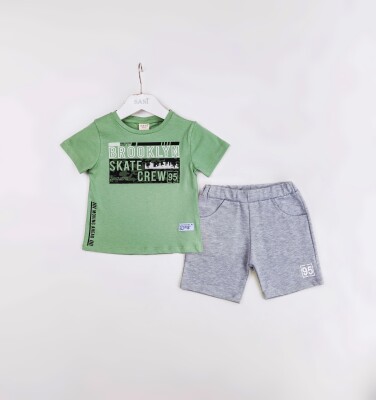 Wholesale Boys 2-Pieces T-shirt and Short Set 1-4Y Sani 1068-1210 Yeşil