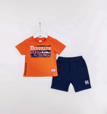 Wholesale Boys 2-Pieces T-shirt and Short Set 1-4Y Sani 1068-1210 Turuncu
