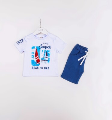 Wholesale Boys 2-Pieces T-shirt and Short Set 1-4Y Sani 1068-1211 White