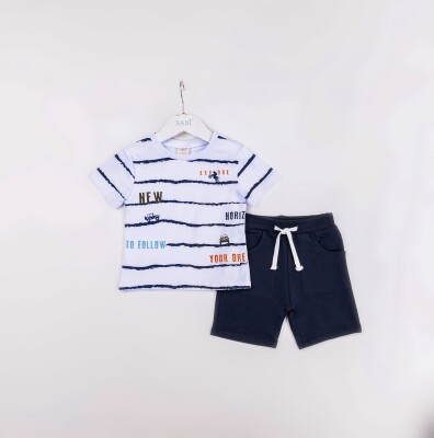 Wholesale Boys 2-Pieces T-shirt and Short Set 1-4Y Sani 1068-1213 White