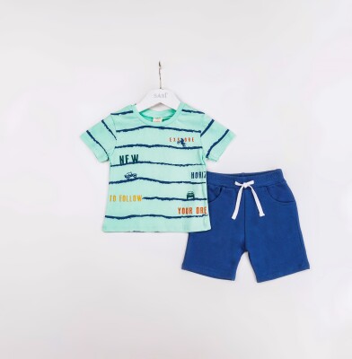 Wholesale Boys 2-Pieces T-shirt and Short Set 1-4Y Sani 1068-1213 Yeşil