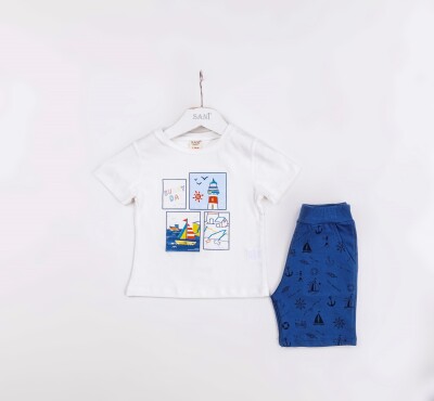 Wholesale Boys 2-Pieces T-shirt and Short Set 1-4Y Sani 1068-1214 White