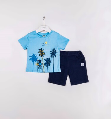 Wholesale Boys 2-Pieces T-shirt and Short Set 1-4Y Sani 1068-1215 Светло-серовато- синий