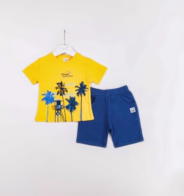 Wholesale Boys 2-Pieces T-shirt and Short Set 1-4Y Sani 1068-1215 Yellow