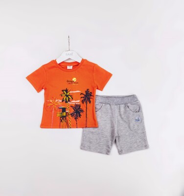 Wholesale Boys 2-Pieces T-shirt and Short Set 1-4Y Sani 1068-1215 Orange